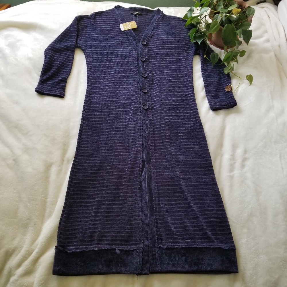 NWT Suzanne Betro | Velvet Velour Purple Blue Duster | Raw Edge